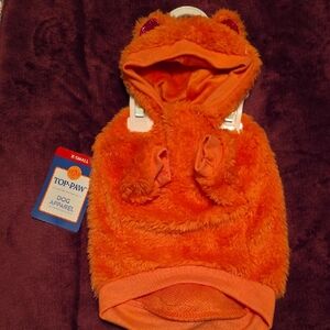 Top Paw Vibrant Orange Fuzzy Dog Hoodie Pink Glitter Ears & A Rabbit Tail XS Nwt